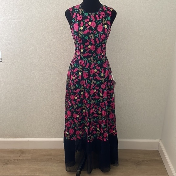 NWT $298 Dress The Population Bright Floral Embroidered Dress Navy 0055 - Picture 5 of 16